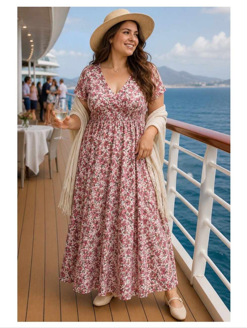 Norm Thompson XL Cotton Bl Ditsy Floral Pink Maxi Dress V-Neck Cottage